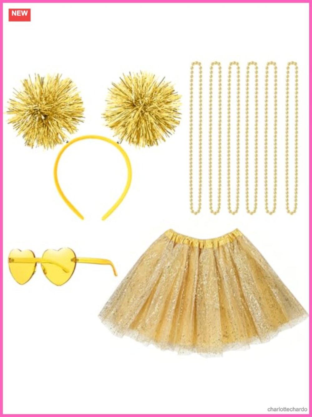 Women Costume Accessories Set Tutu Dress Pom Pom Headband Sunglasses Necklaces